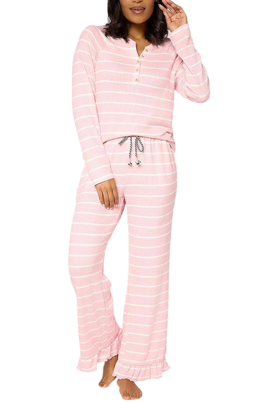 MUK LUKS Women's Brushed Butterknit Henley Lounge Set Pink - Regular